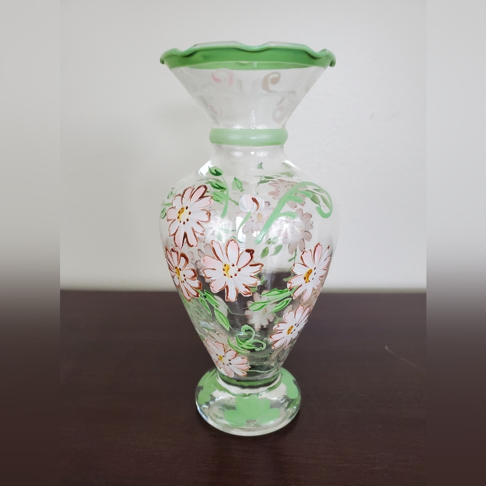 Tracy Porter Handpainted Pink & Green Daisy Vase